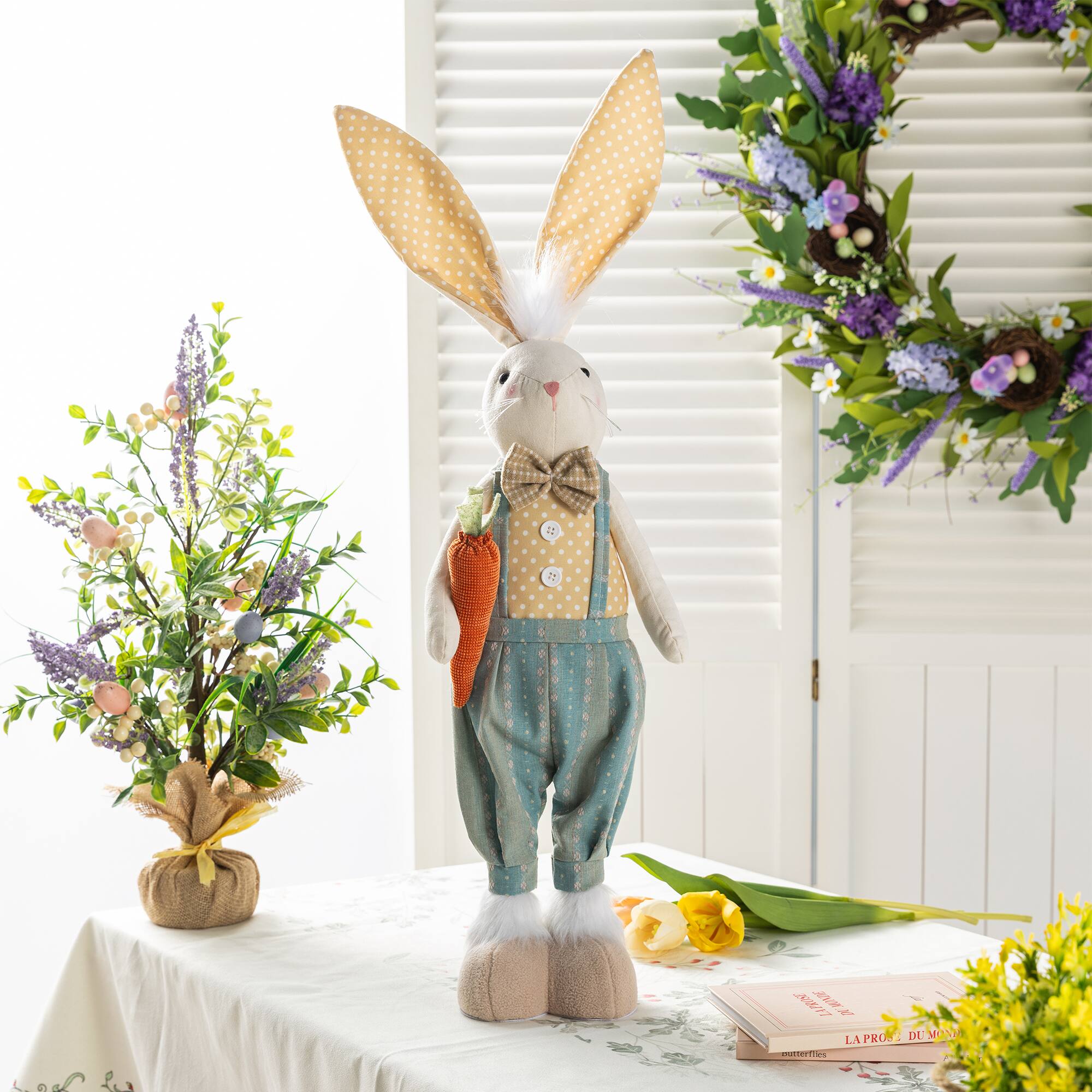 Glitzhome® 23"-32.75" Easter Fabric Boy Bunny with Telescoping Legs Figurine